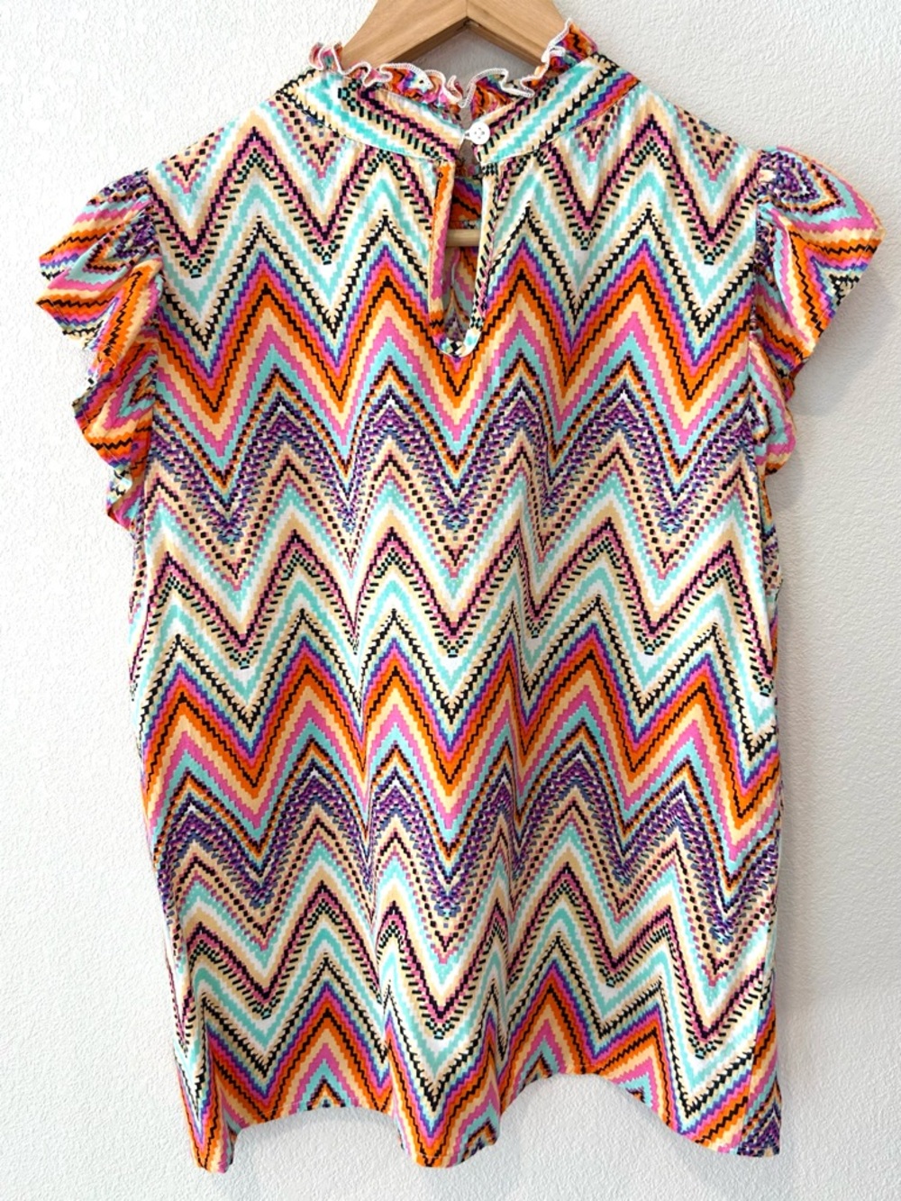 THML Aztec Tribal Print Flutter Sleeve Blouse Cottagecore Romantic Boho Size S - Picture 2 of 5